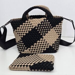 NAGHEDI ST BARTHS SMALL TOTE BAG - CABANA PLAID - BLACK AND TAN